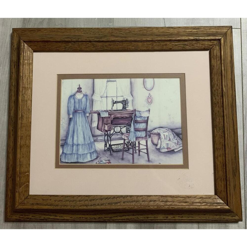 Framed Matted Print Sewing Room Country Decor Cottage Core Vtg